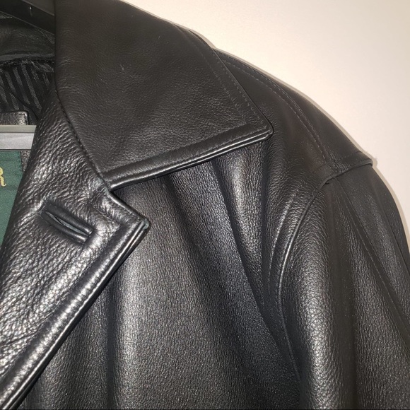 DANIER Black Leather Trench Long Soft Jacket Men's - Picture 6 of 13